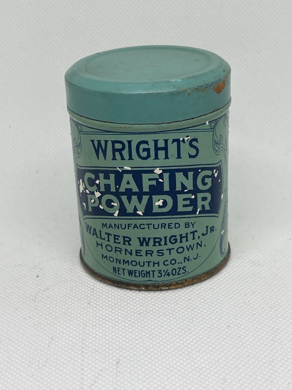 Vintage Wright's Chafing Powder Tin Turquoise Pharmacy Advertising